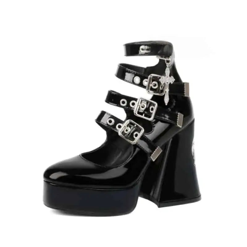 Skull Gothic Buckle Strap Round Toe Platform Shoes