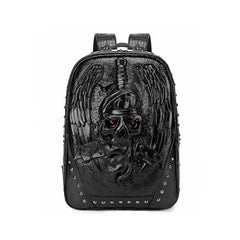 Skull Snake and Wings 3D PU Leather Backpack - Black / One