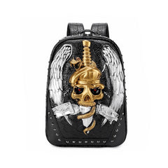 Skull Snake and Wings 3D PU Leather Backpack - Gold / One