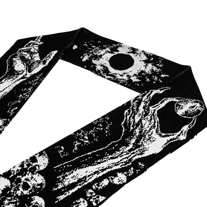 Skull Striped Knitted Scarf with Creative Pattern Black