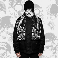 Skull Striped Knitted Scarf with Creative Pattern Black