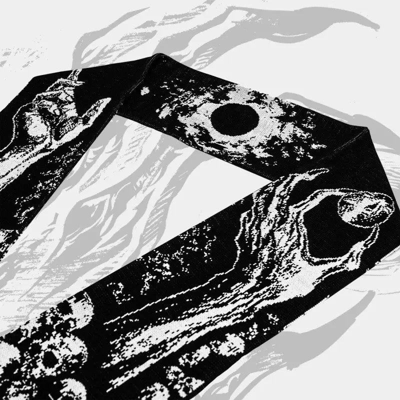 Skull Striped Knitted Scarf with Creative Pattern Black