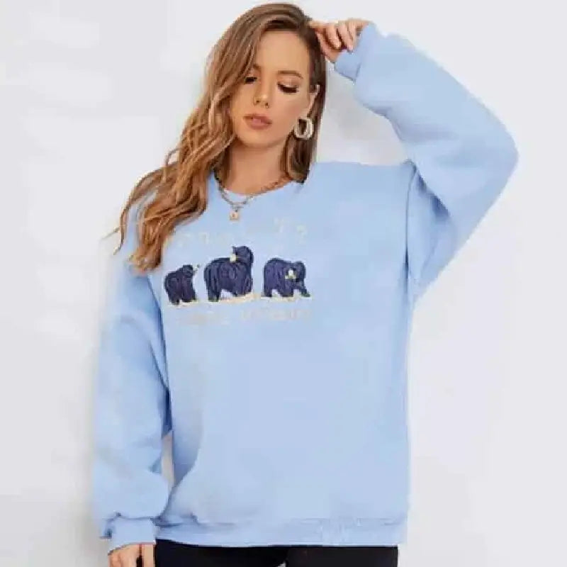 Sky Blue Cute Bear Long Sleeve Sweatshirt - One Size