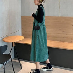 Sleeveless Cordury Dress with Cotton Polyester Fabric