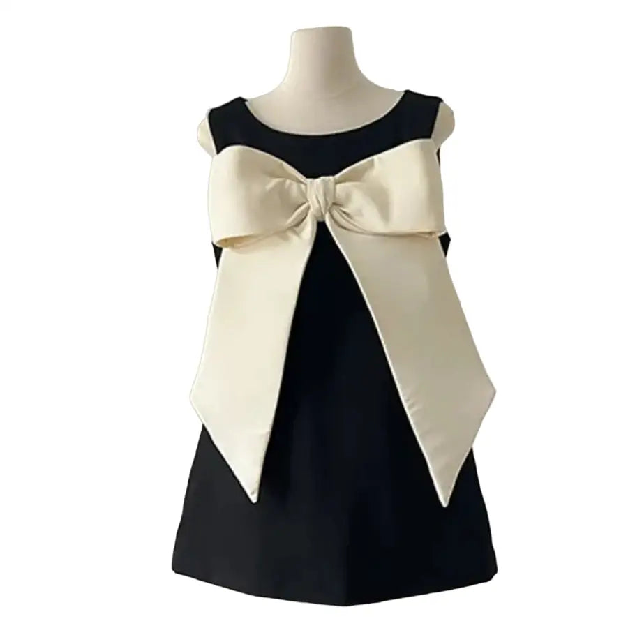 Sleeveless Elegan Slash Neck Bow Dress Black / S