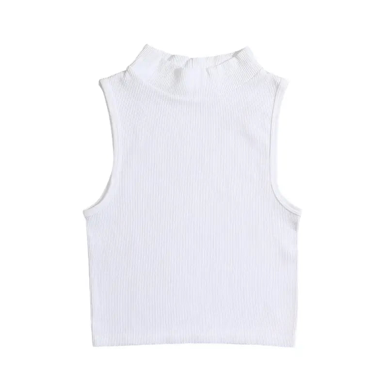 Sleeveless High Neck Crop Top - White / S - crop top