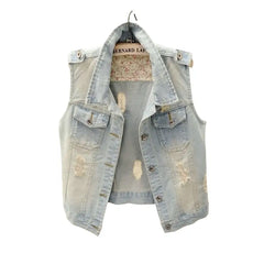 Sleeveless Slim Hole Jeans Vest - Light Blue / S - Denim