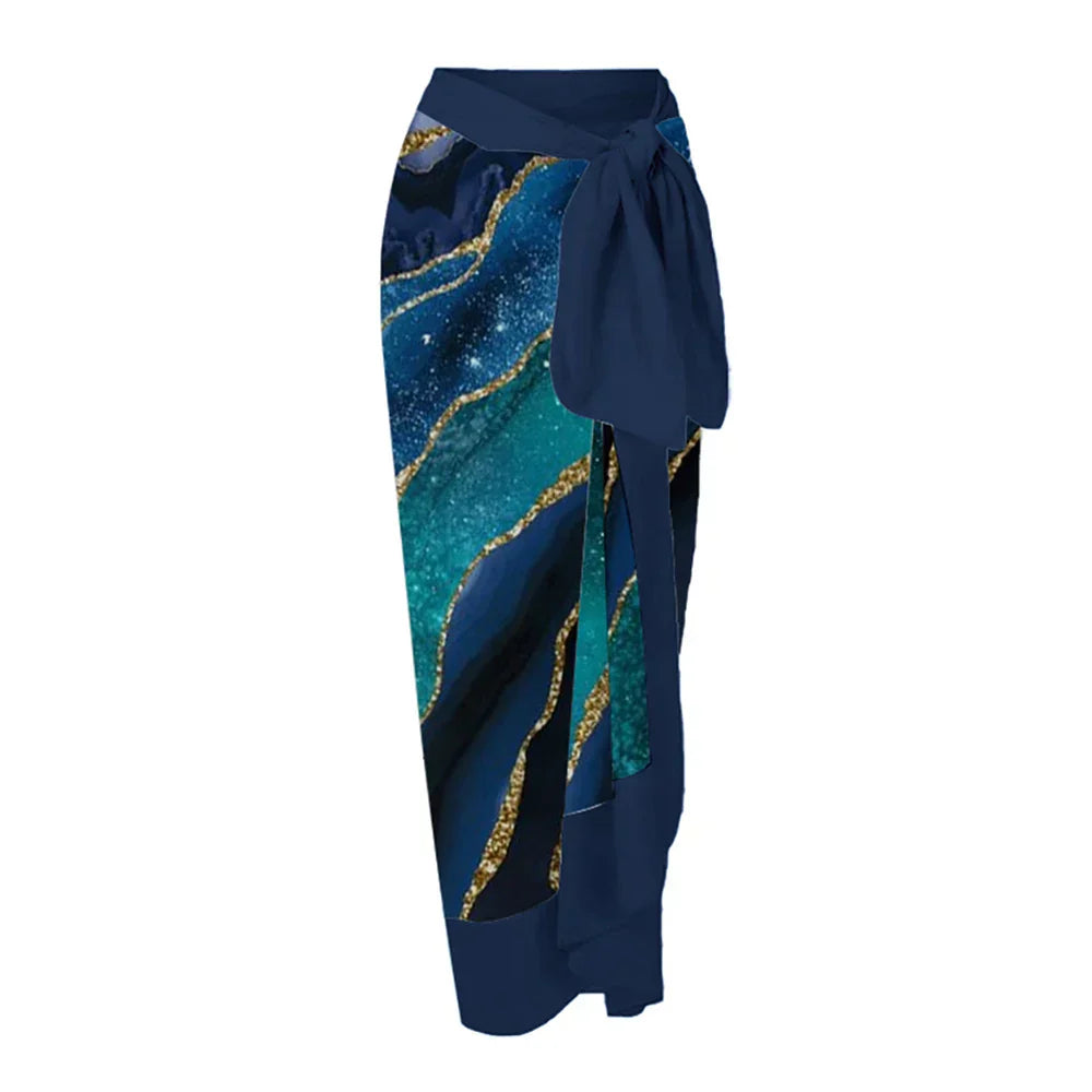 Slim Fit Lace Up Retro Print One Piece Swimsuit Skirt / S