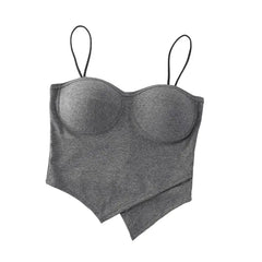 Slim Fit Spaghetti Straps And Built-In Bra Tank Top - Gray