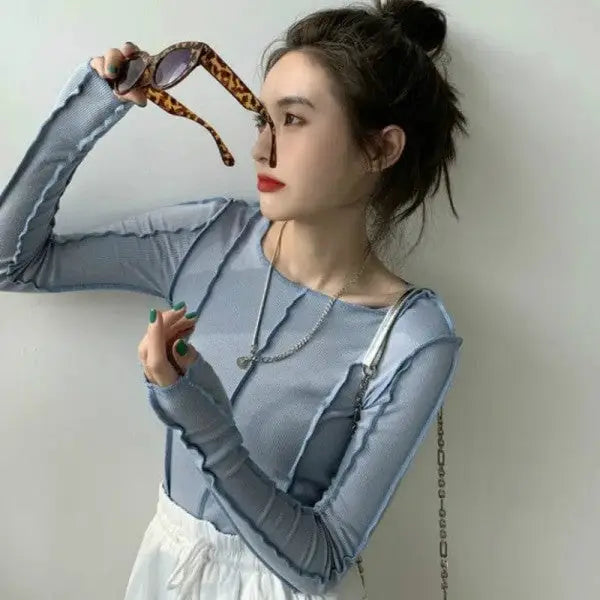 Slim Rhodo Long Sleeve Sweater with Chic Design Blue / S