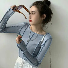 Slim Rhodo Long Sleeve Sweater with Chic Design Blue / S