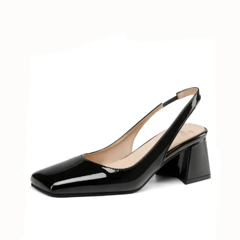 SlingBack Medium Square Heel Closed Toe Shoes - Black / 4.5