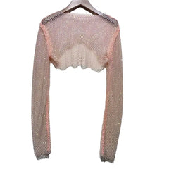 Small Colorful Shawl Net Crop Top - Pink / One Size - Long