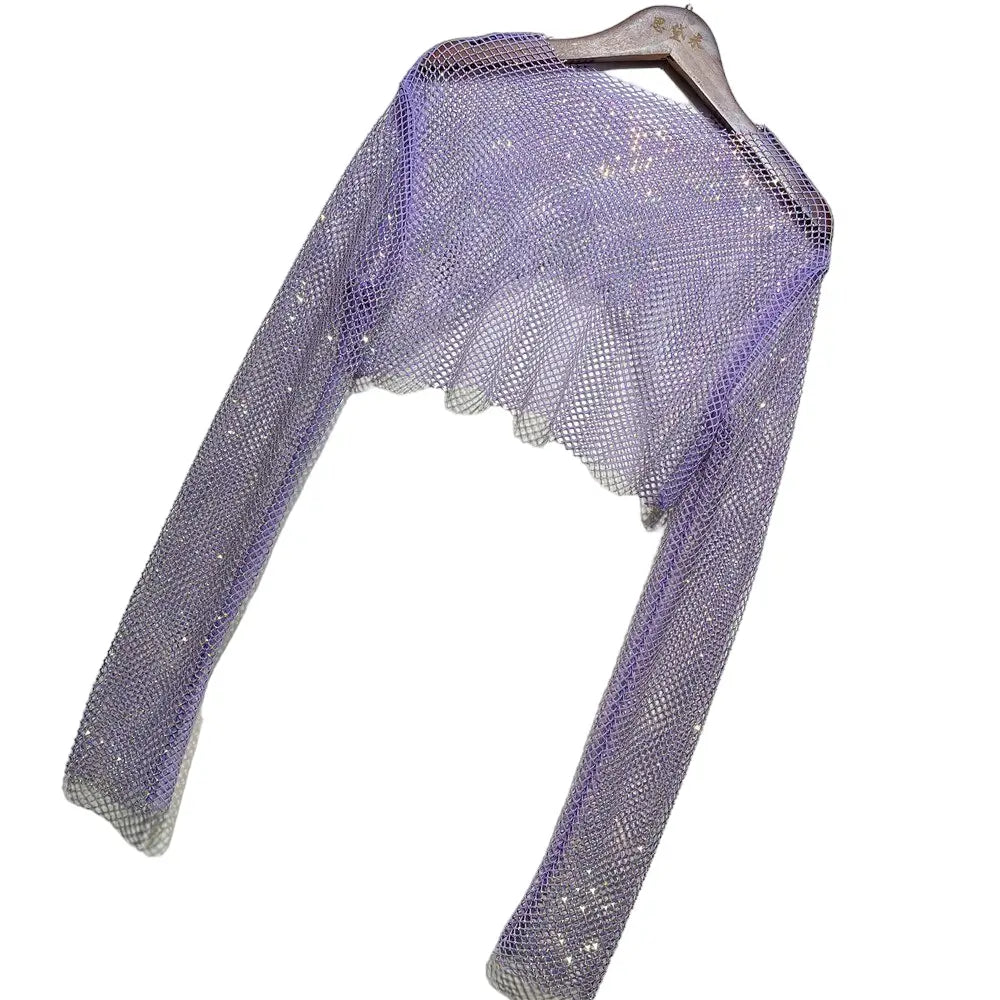 Small Colorful Shawl Net Crop Top - Purple / One Size