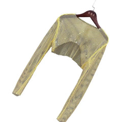 Small Colorful Shawl Net Crop Top - Yellow / One Size