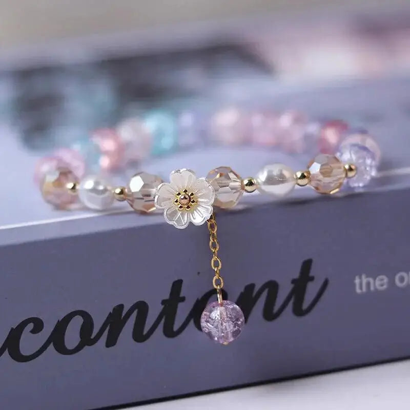 Small Flower Colorful Bracelet - Pink - White - Bracelets