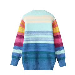 Smile Rainbow Striped Embroidered Knitted Oversize Sweater