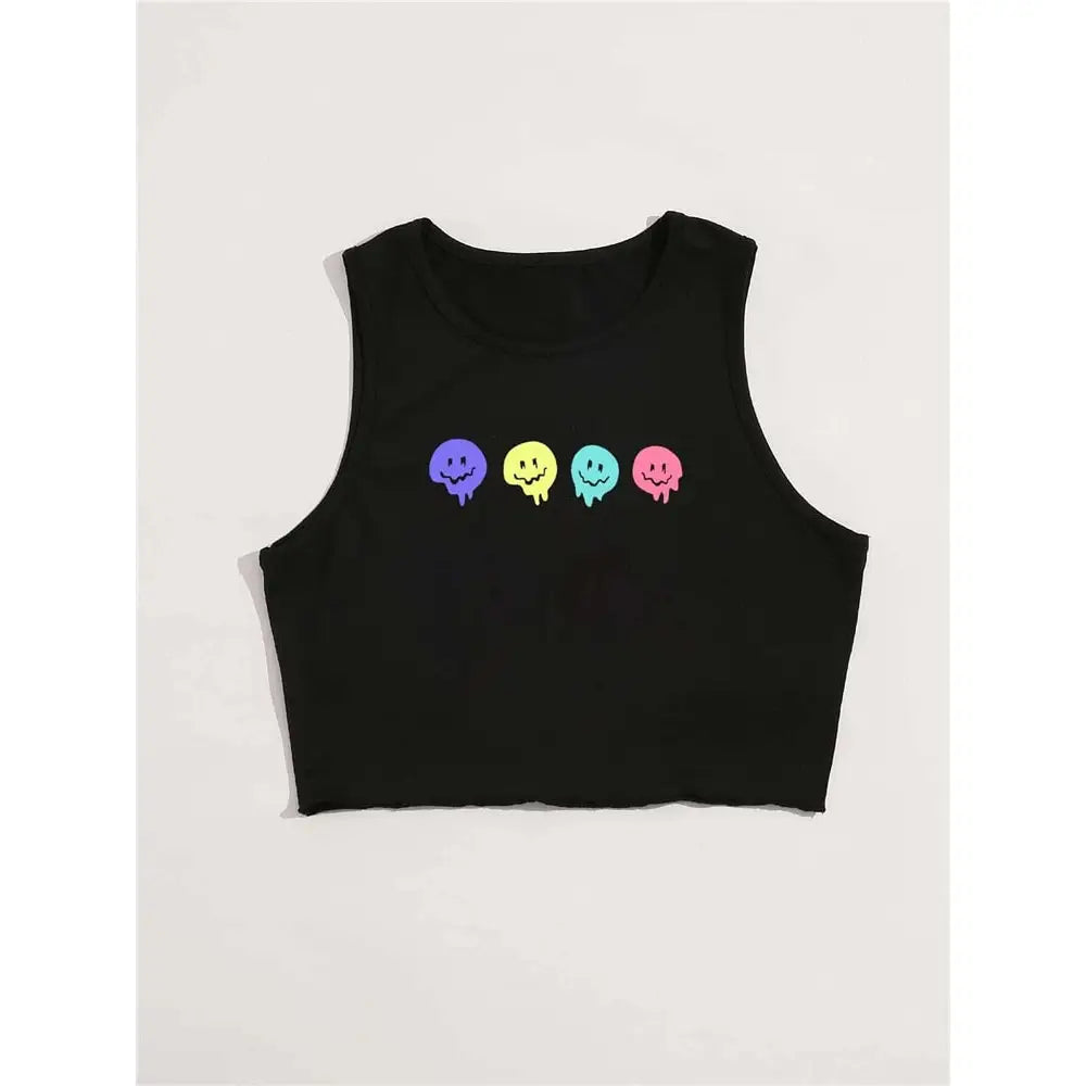 Smiley Cartoon Graphic Tank Top