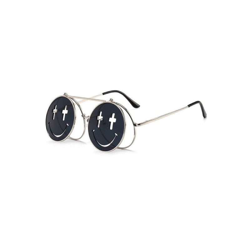 Smiling Face Flip Up Sunglasses - Black Clear