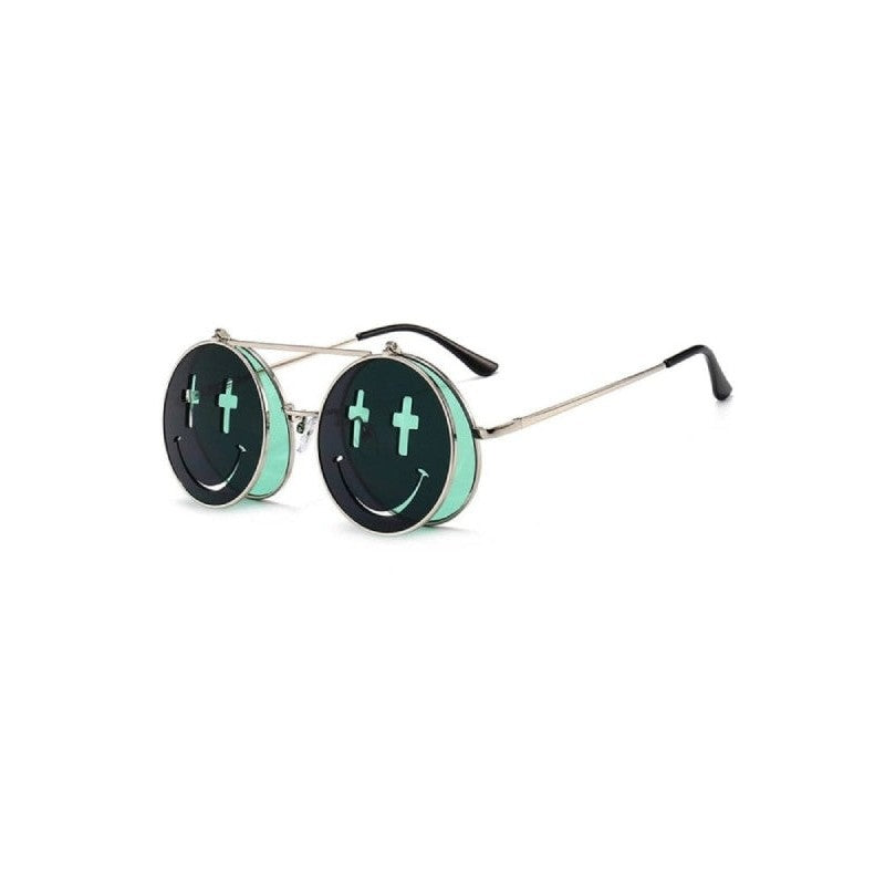 Smiling Face Flip Up Sunglasses - Black Green / One Size