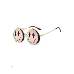 Smiling Face Flip Up Sunglasses - Pink Black / One Size