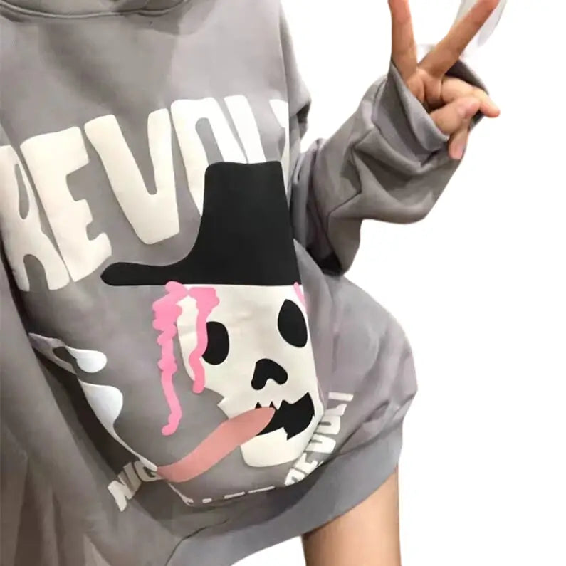 Smoking Skull Letter Print Hoodies