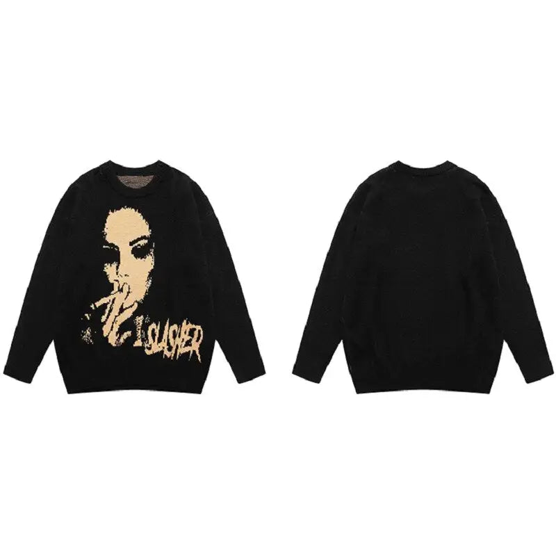 Smoking Slasher Graphic Knitted Sweater