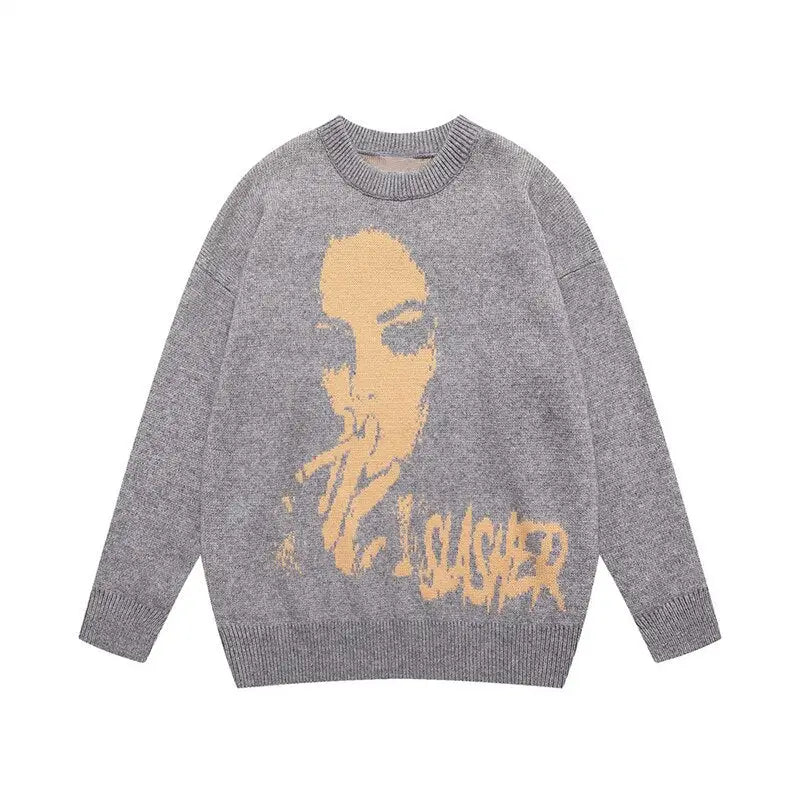 Smoking Slasher Graphic Knitted Sweater - Gray / M