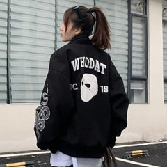 Snake And Mask Embroidered Bomber Jacket Black