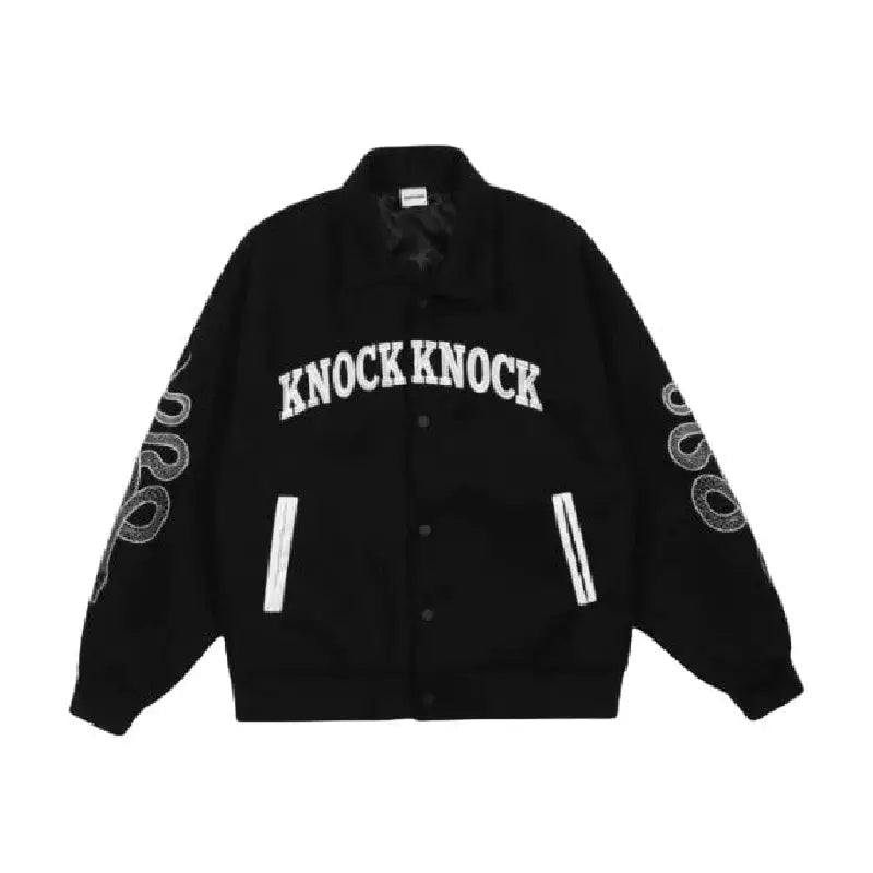 Snake And Mask Embroidered Bomber Jacket Black