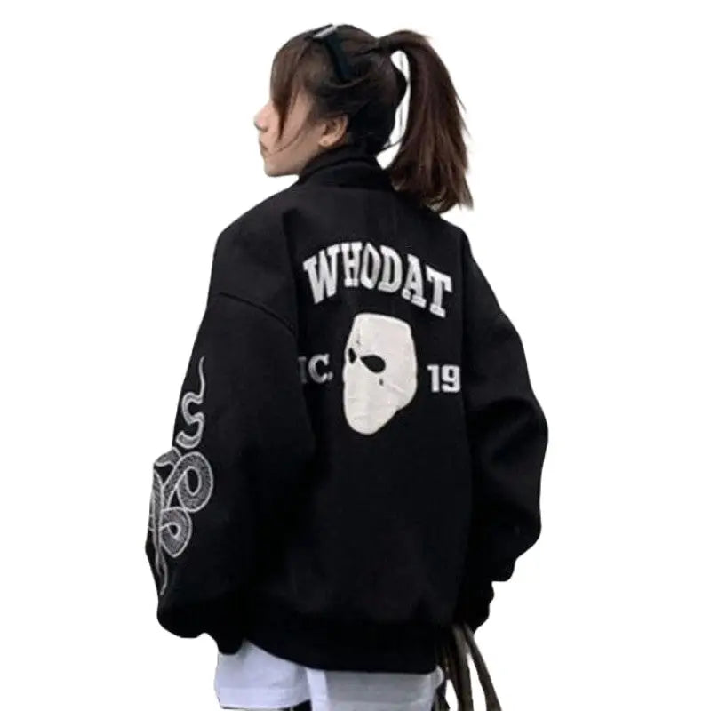 Snake And Mask Embroidered Bomber Jacket Black