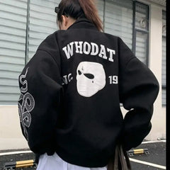 Snake And Mask Embroidered Bomber Jacket Black