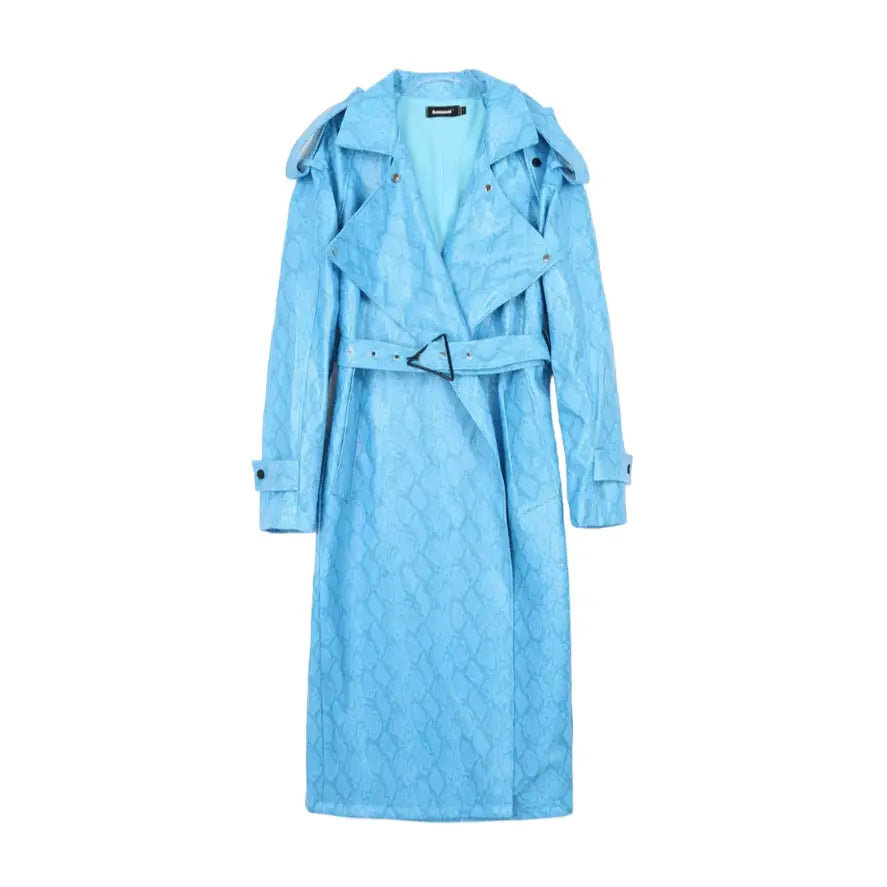 Snakeskin Print PU Leather Trench Coat