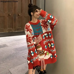 Snowman Christmas Long Thick Plus Oversize Sweater