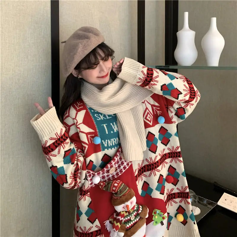 Snowman Christmas Long Thick Plus Oversize Sweater