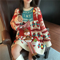 Snowman Christmas Long Thick Plus Oversize Sweater