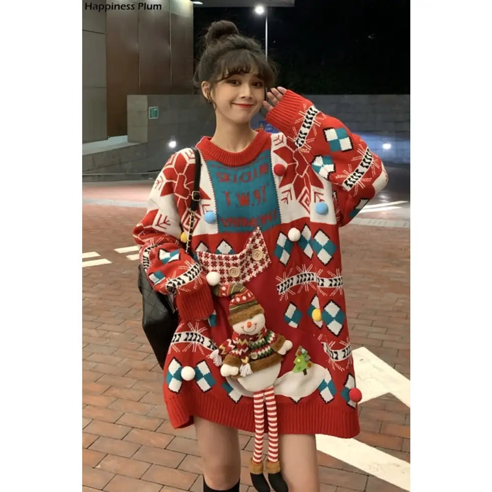 Snowman Christmas Long Thick Plus Oversize Sweater