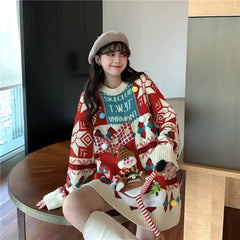 Snowman Christmas Long Thick Plus Oversize Sweater