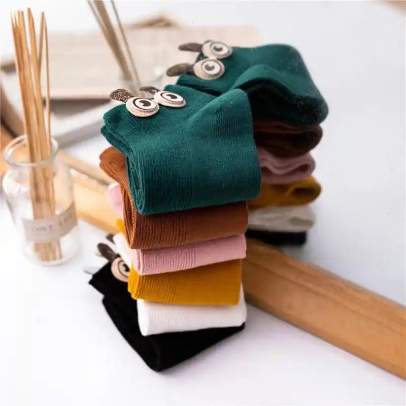 Soft Cotton Ankle Socks with Bunny Ears and 3D Eyes