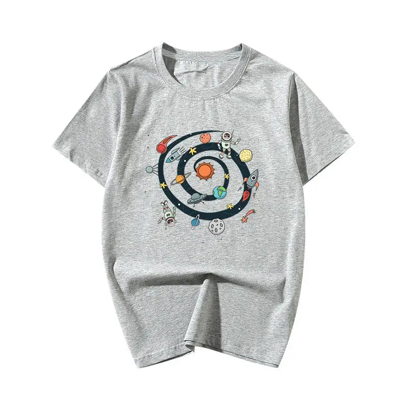 Solar System Cartoon T-shirt - Grey / XS - T-Shirt