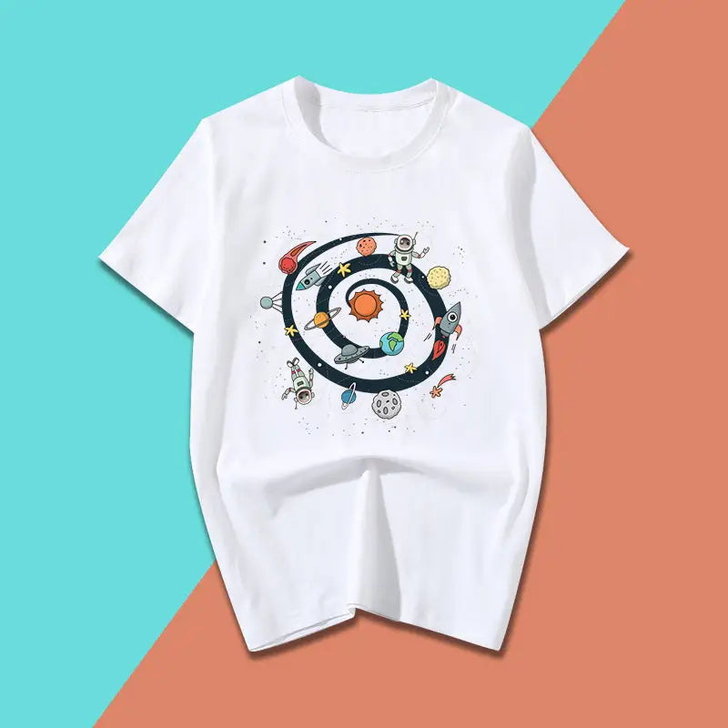 Solar System Cartoon T-shirt - White / XS - T-Shirt