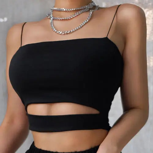 Solid Black Bandage Crossed Front Crop Top