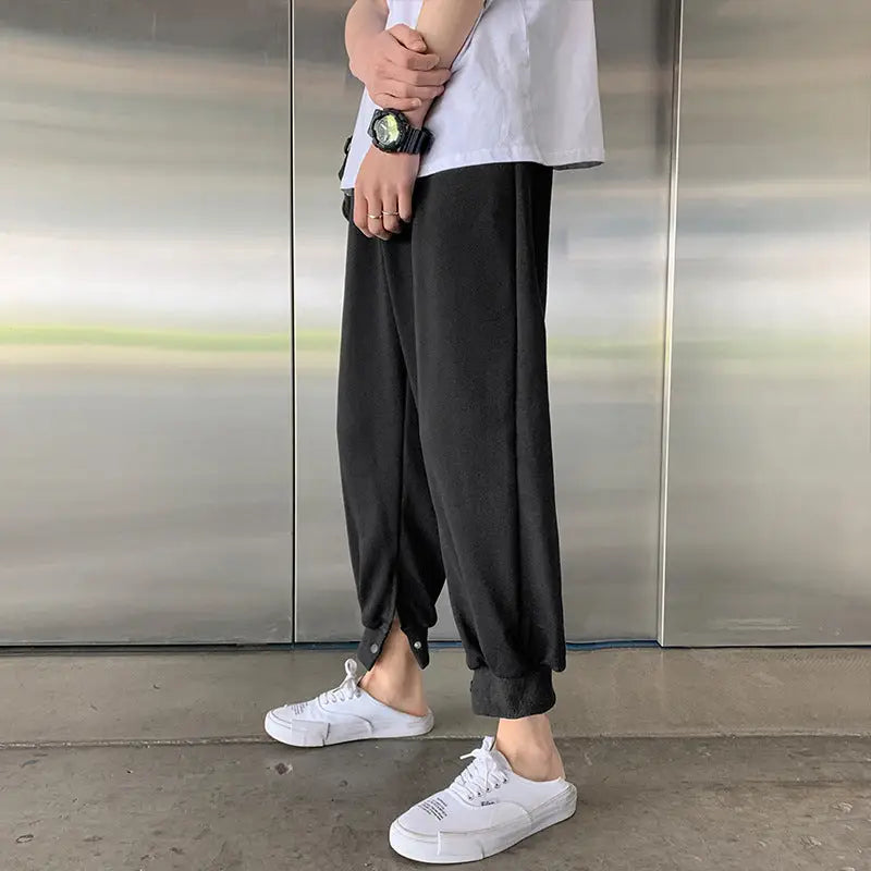 Solid Color Ankle Button Sweatpants