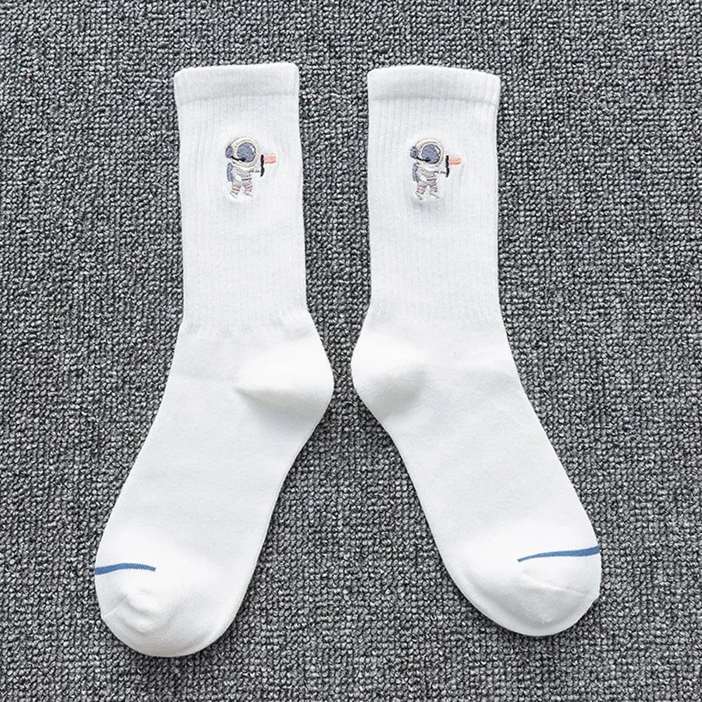 Solid Color Astronaut Socks - White / One Size
