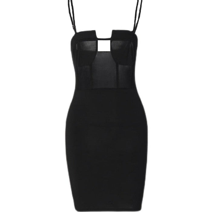 Solid Color Backless Package Hip Dress - Black / L