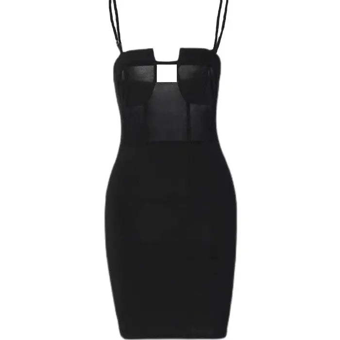 Solid Color Backless Package Hip Dress