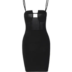 Solid Color Backless Package Hip Dress - Black / S