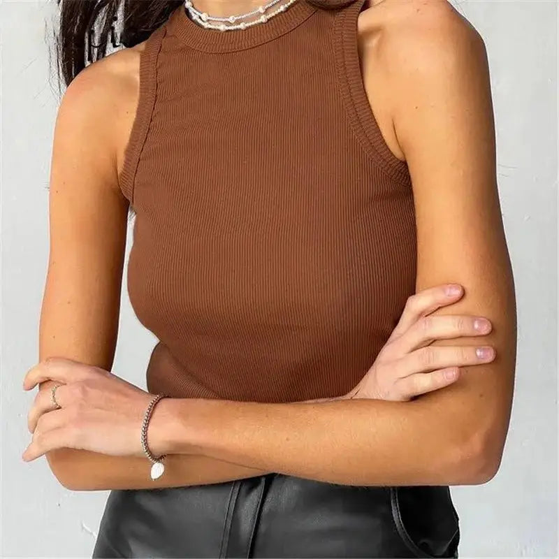 Solid Color Backless Sleeveless Knitted Vest