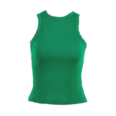 Solid Color Backless Sleeveless Knitted Vest - Green / S