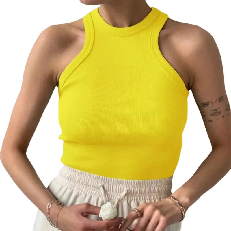 Solid Color Backless Sleeveless Knitted Vest - Yellow / S